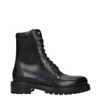 Off-White black leather ankle boots with sleek design and sturdy soles, perfect for stylish casual or evening wear.