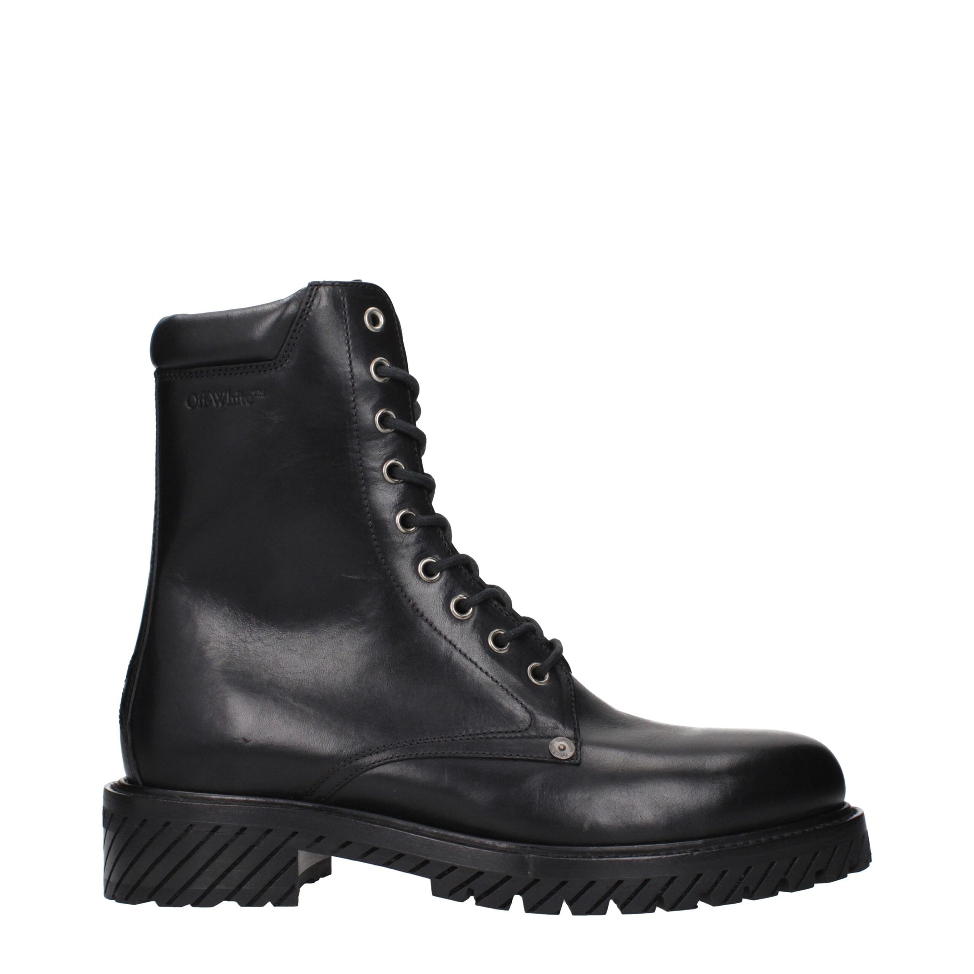 Off-White Black Leather Ankle Boots Off-White