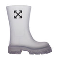 Clear PVC ankle boots by Off-White featuring transparent design and stylish silhouette.