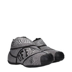 Off-White black cotton sneakers with modern design, featuring white accents and stylish laces on a clean white background.