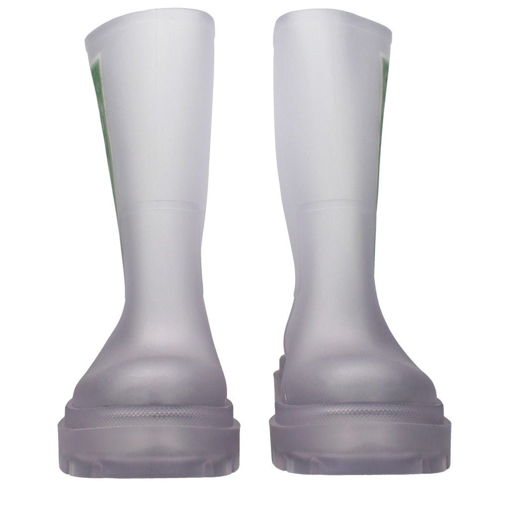 Clear PVC ankle boots from Off-White with transparent design, featuring a sleek and modern silhouette.