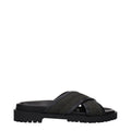 Off-White green fabric flat sandals with open toe design and adjustable strap, stylish and comfortable for casual wear.