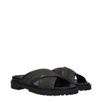 Off-White green fabric flat sandals with open toe design and strap detailing, perfect for casual summer wear.