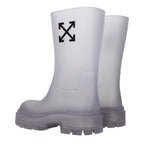 Clear PVC ankle boots by Off-White featuring transparent design, rounded toes, and stylish ankle height for modern fashion.