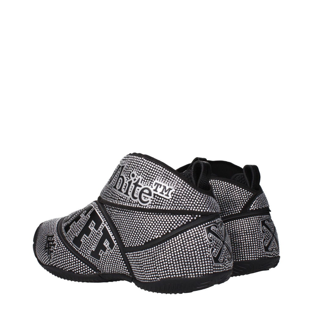Off-White black cotton sneakers with white detailing and logo, showcasing casual athletic footwear style.