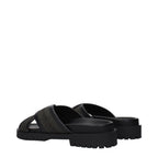 Off-White green fabric flat sandals with open toe design, featuring minimalist straps and a comfortable flat sole.