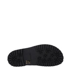 Off-White green fabric flat sandals with open-toe design and ankle strap on a white background