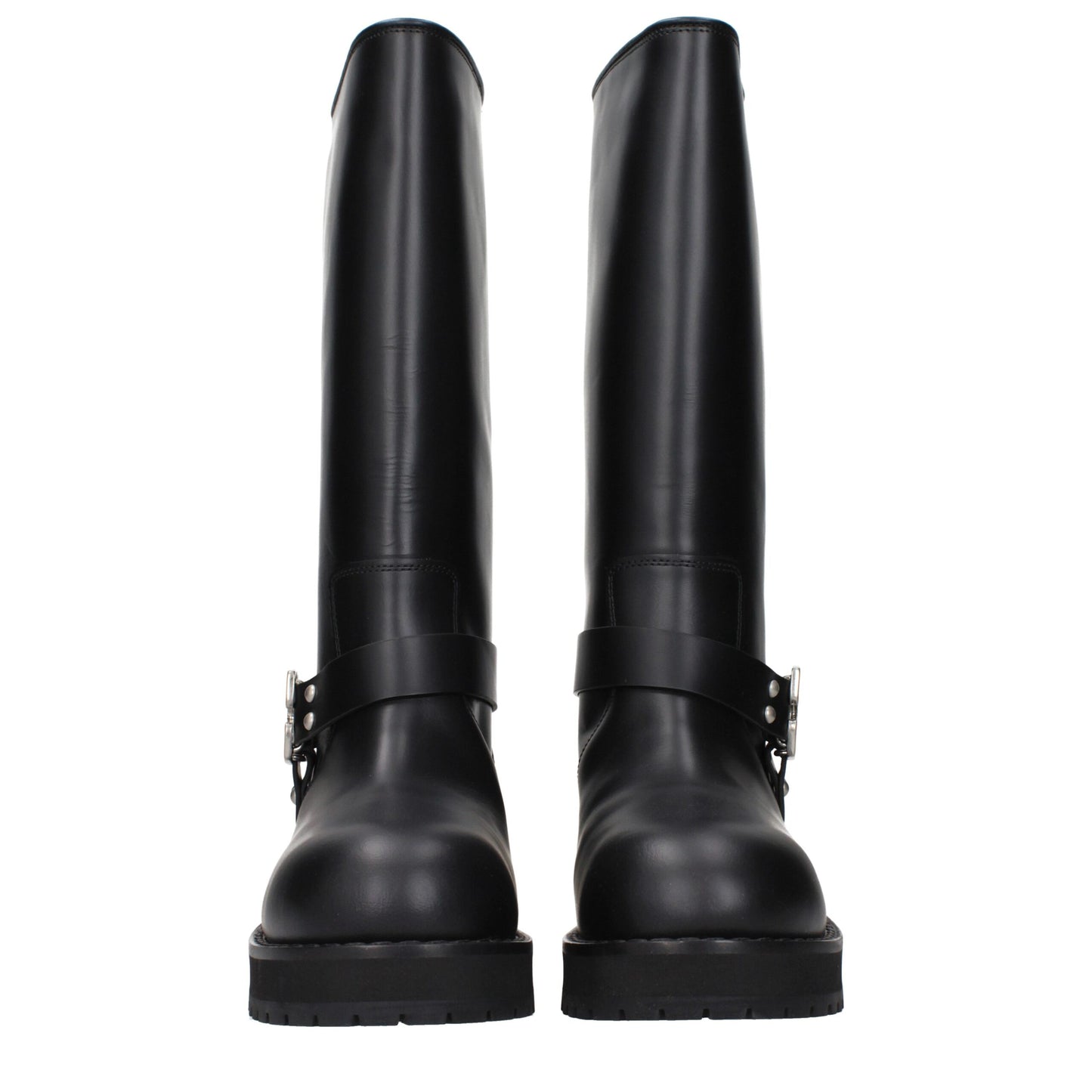 Off-White Black Leather Flat Boots Off-White