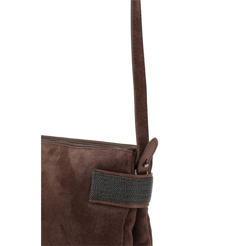 Brunello Cucinelli Brown Calf Leather Bos Taurus Shoulder Bag