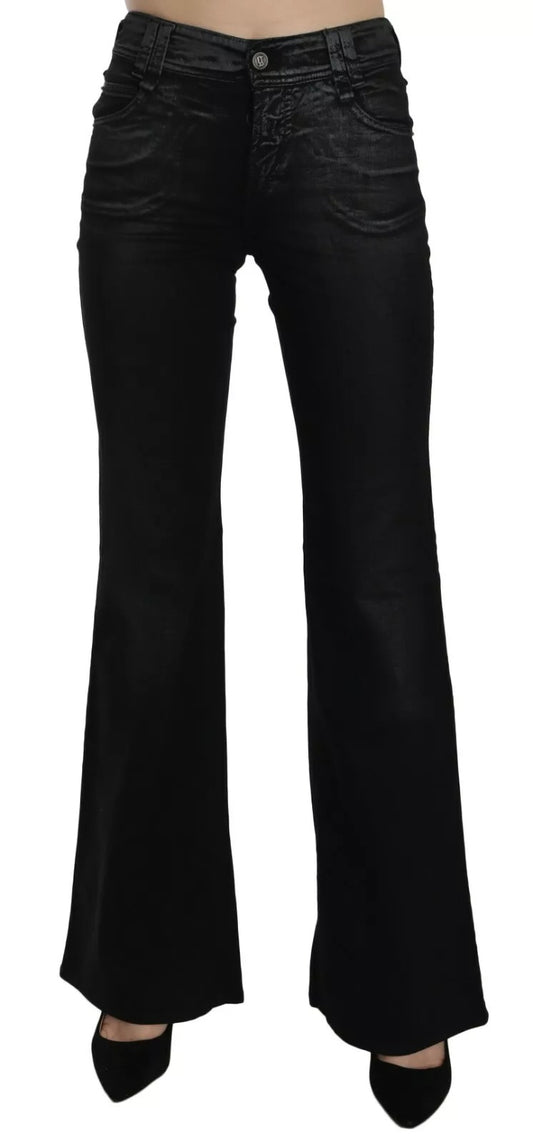 John Galliano Black Washed High Waist Flared Denim Casual Pants Jeans