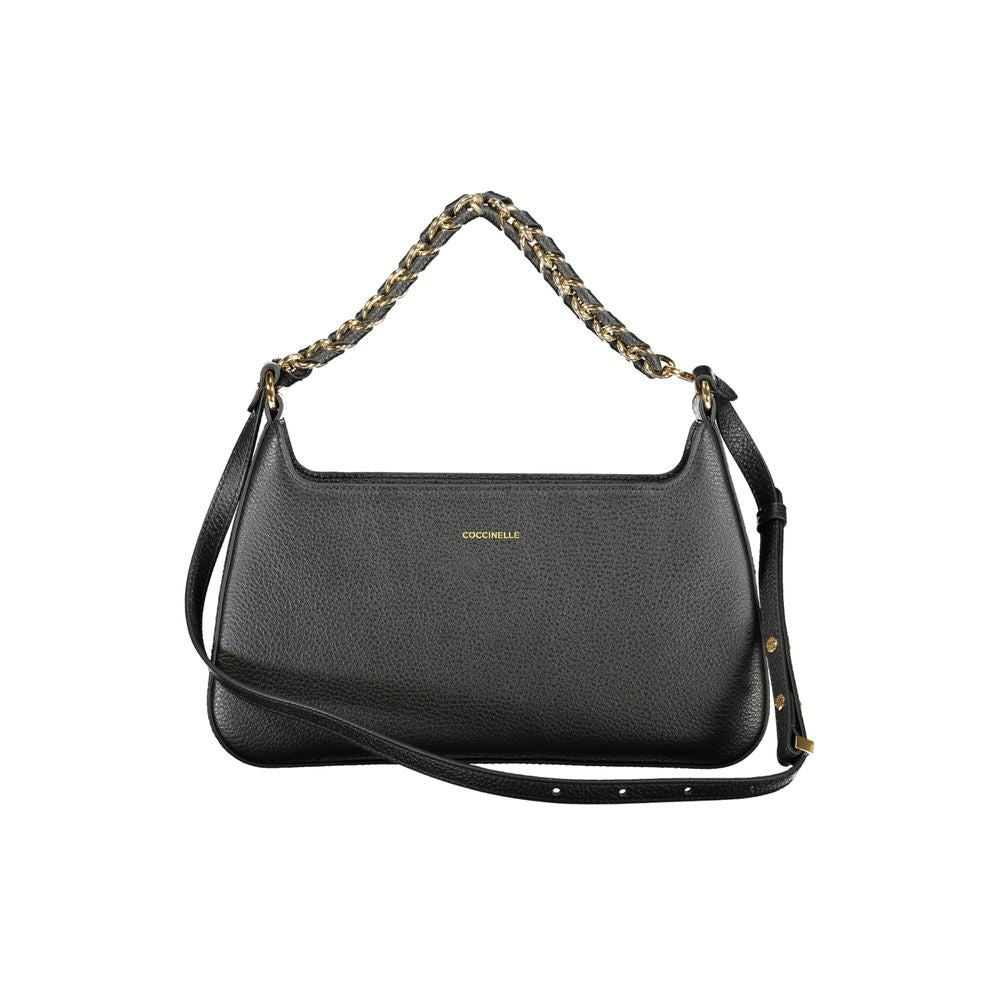 Coccinelle Nero leather women's handbag with sleek design, featuring top handles and subtle branding, ideal for stylish everyday use.
