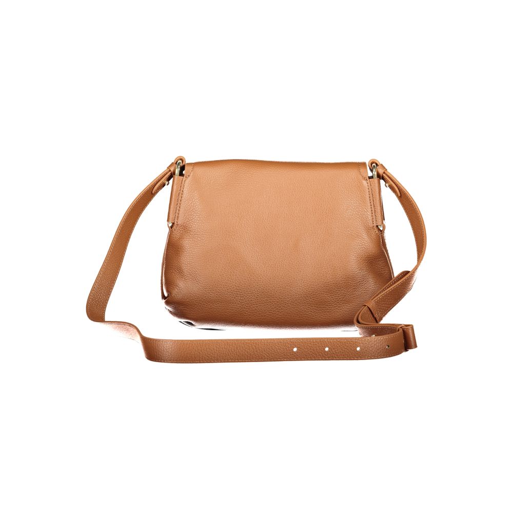 Coccinelle brown leather women's handbag with sleek design and top handle, featuring subtle stitching and elegant style.