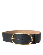 Dolce & Gabbana Black Leather Classic Metal Oval Buckle Belt - Eljoys Fashion 