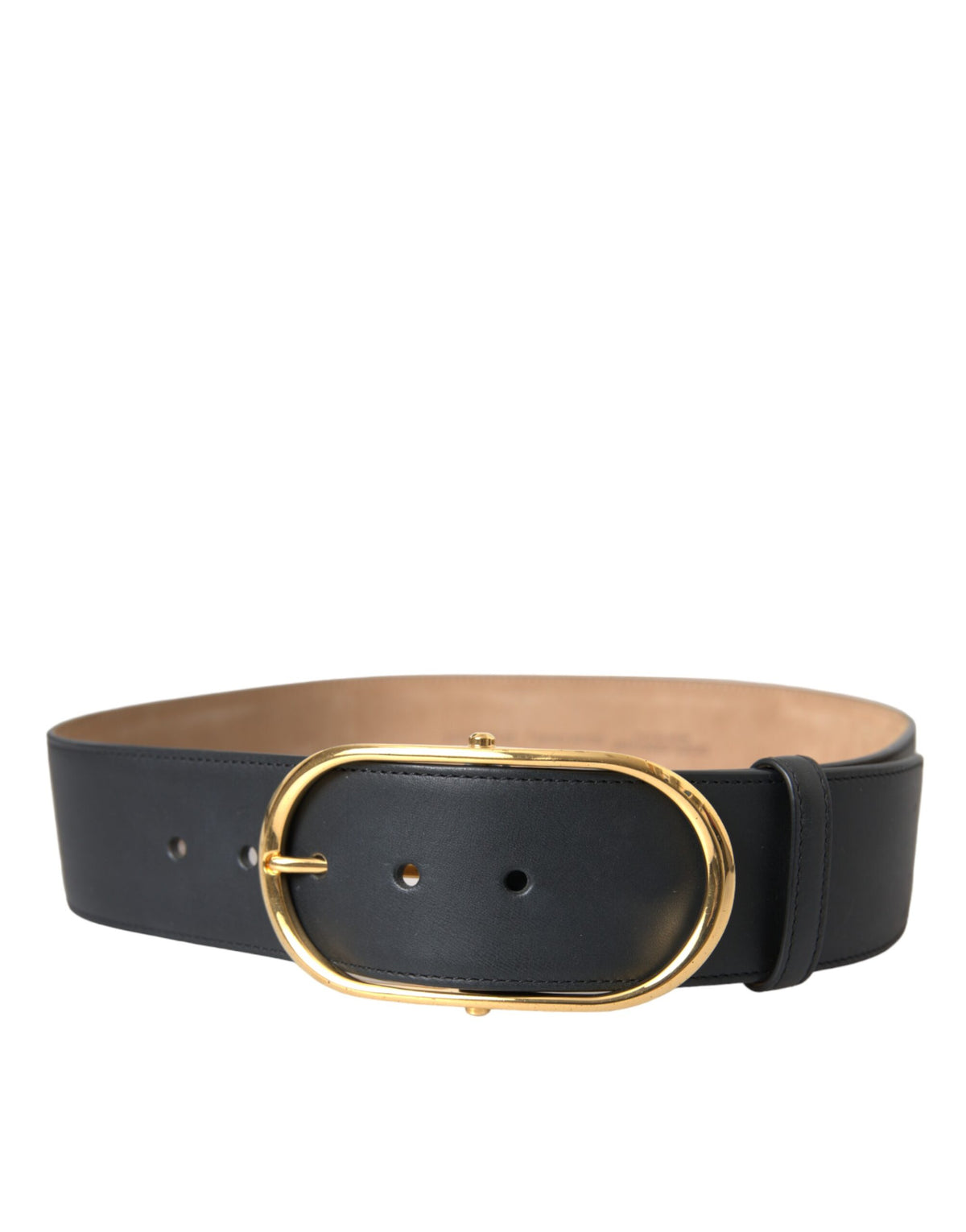 Dolce & Gabbana Black Leather Classic Metal Oval Buckle Belt - Eljoys Fashion 
