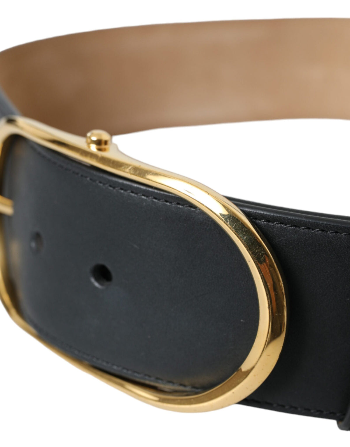Dolce & Gabbana Black Leather Classic Metal Oval Buckle Belt - Eljoys Fashion 