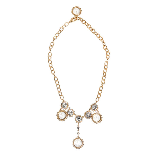 Dolce & Gabbana Gold Crystal Clock Pendant Statement Jewelry Necklace