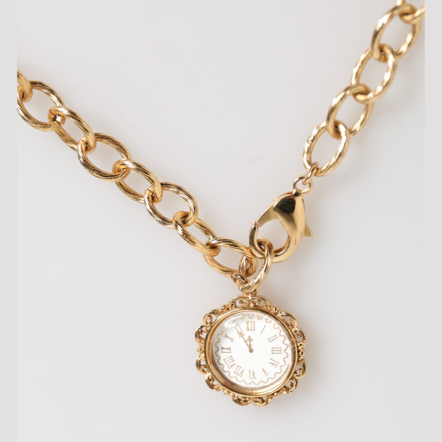 Dolce & Gabbana Gold Crystal Clock Pendant Statement Jewelry Necklace