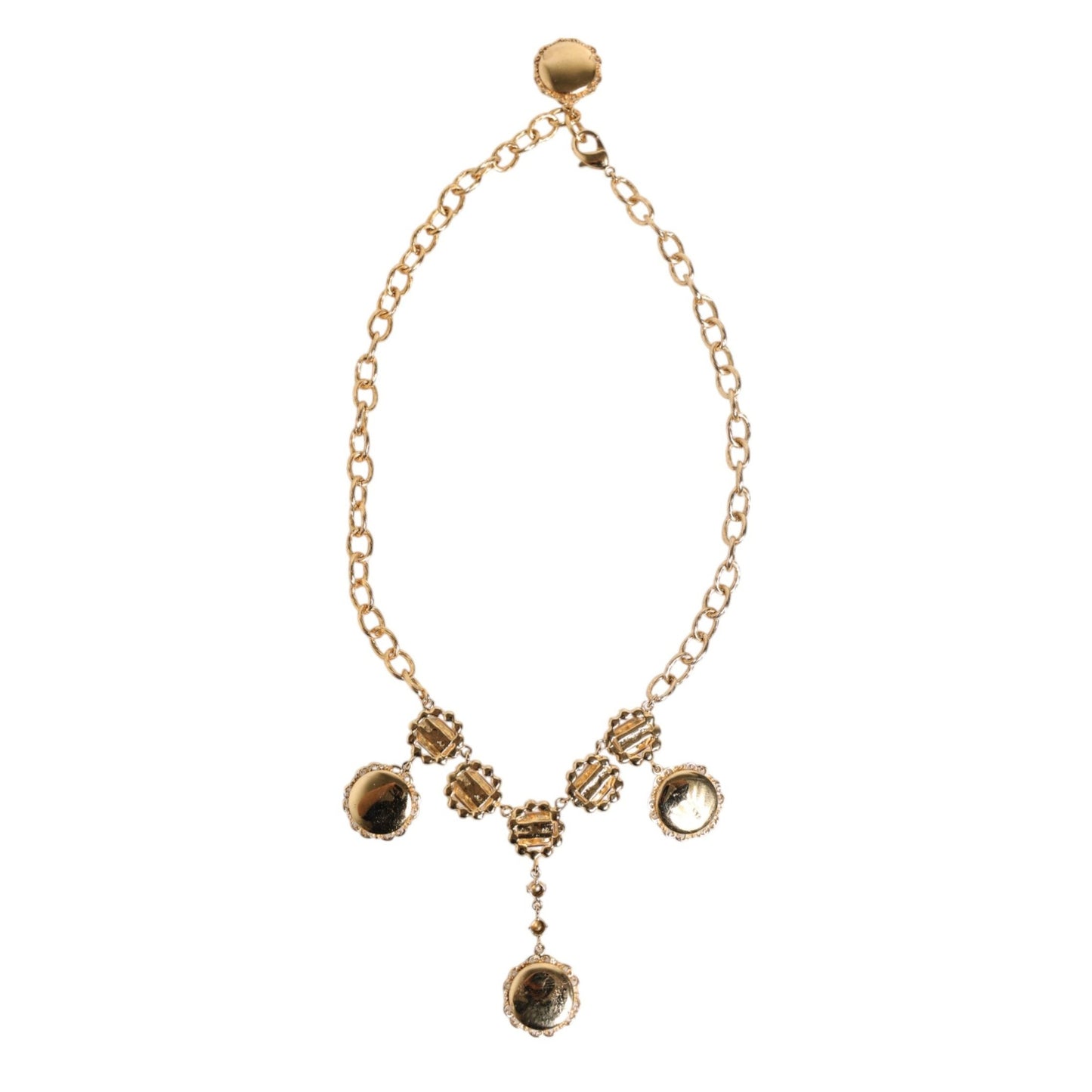 Dolce & Gabbana Gold Crystal Clock Pendant Statement Jewelry Necklace