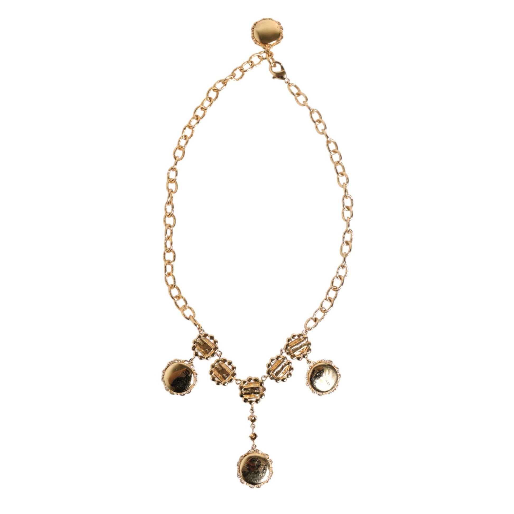 Dolce & Gabbana Gold Crystal Clock Pendant Statement Jewelry Necklace