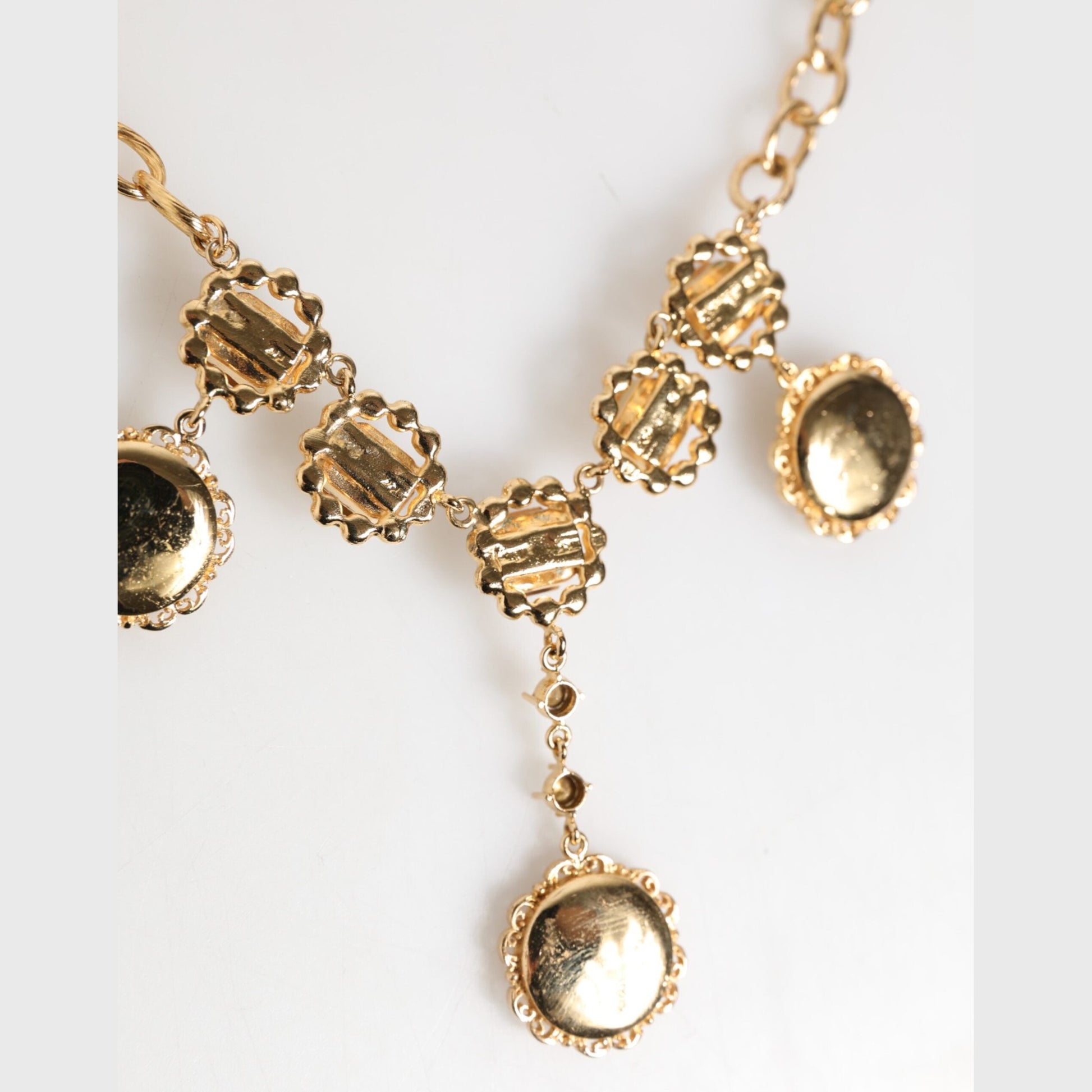 Dolce & Gabbana Gold Crystal Clock Pendant Statement Jewelry Necklace