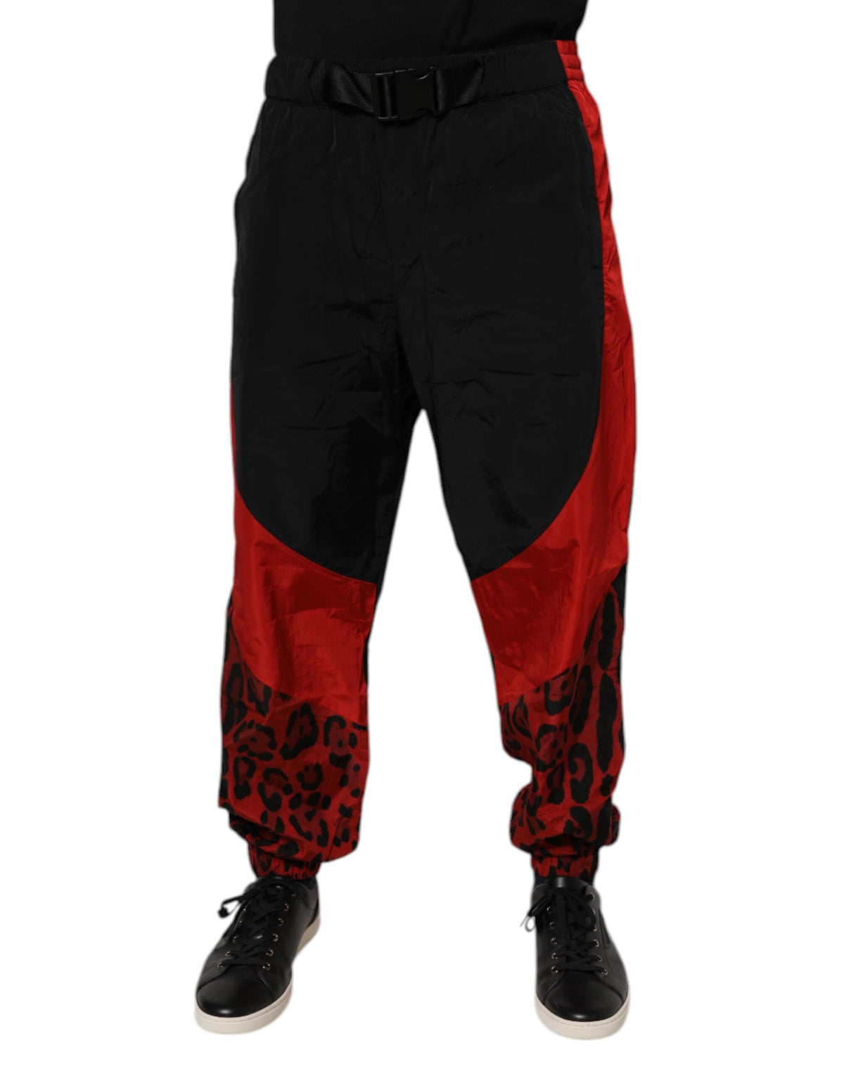 Dolce & Gabbana Black Red Leopard Print Nylon Jogger Pants - Eljoys Fashion 