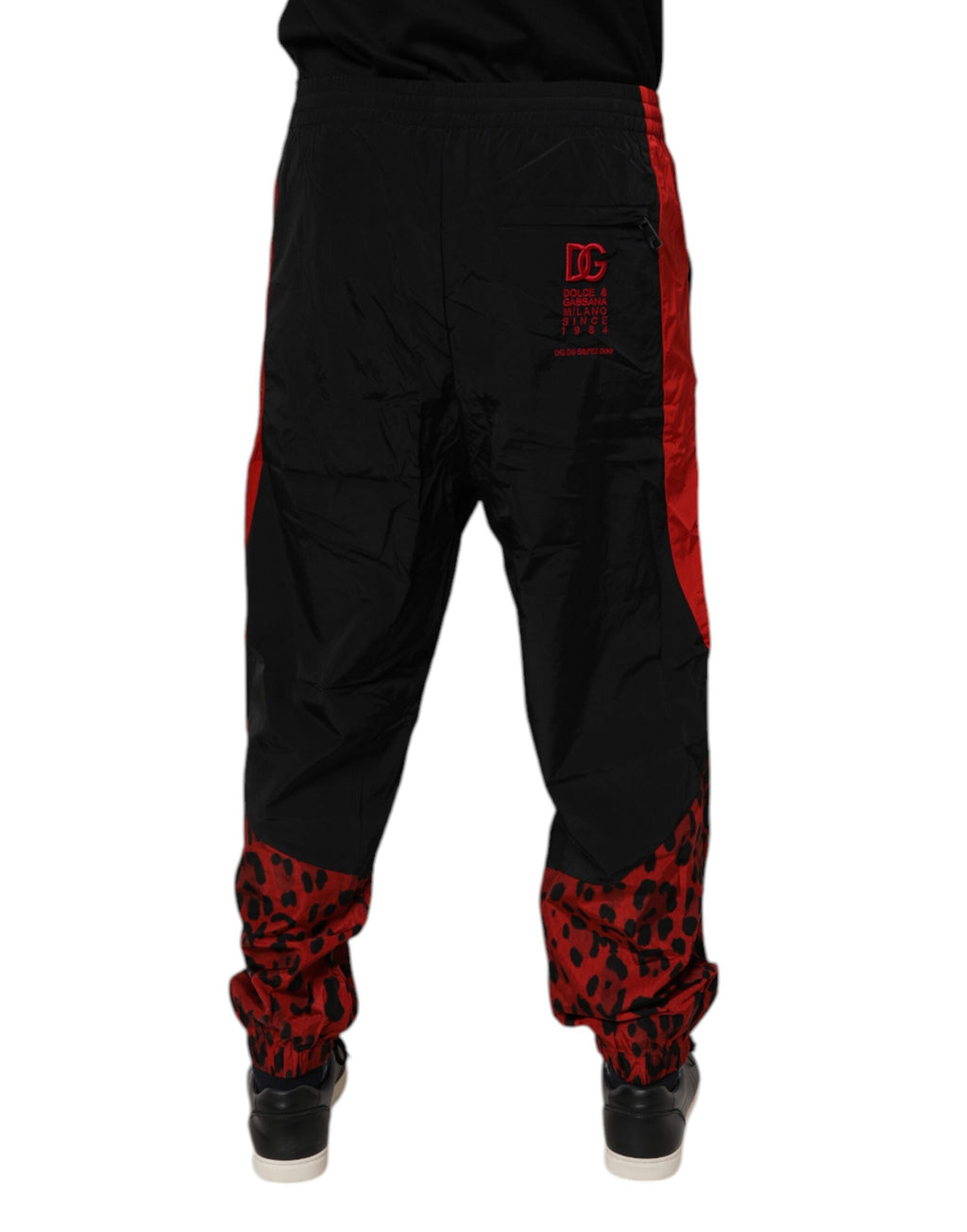Dolce & Gabbana Black Red Leopard Print Nylon Jogger Pants - Eljoys Fashion 