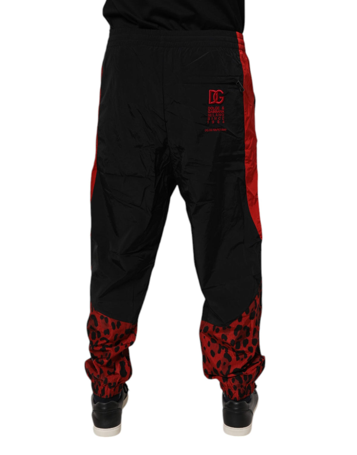 Dolce & Gabbana Black Red Leopard Print Nylon Jogger Pants - Eljoys Fashion 