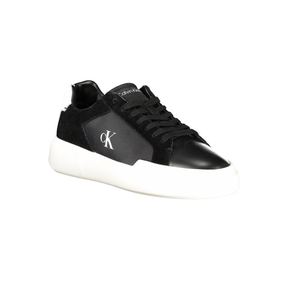 Black Calvin Klein Nero leather men's sneaker with sleek design and white rubber sole.