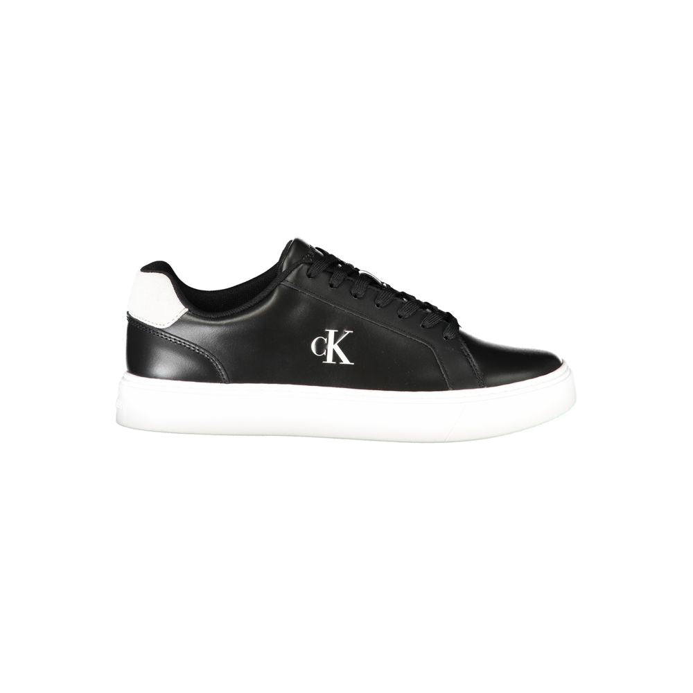 Calvin Klein black polyurethane men's sneaker with sleek design and lace-up closure, stylish casual footwear.