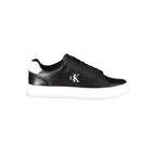 Calvin Klein black polyurethane men's sneaker with sleek design and lace-up closure, stylish casual footwear.