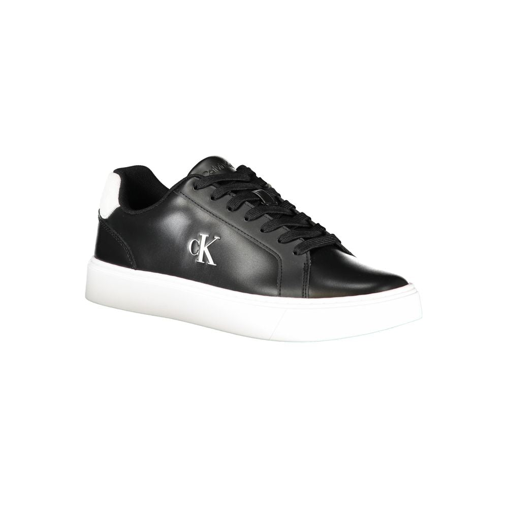 Calvin Klein black polyurethane men's sneaker with sleek design and lace-up closure, stylish casual footwear.