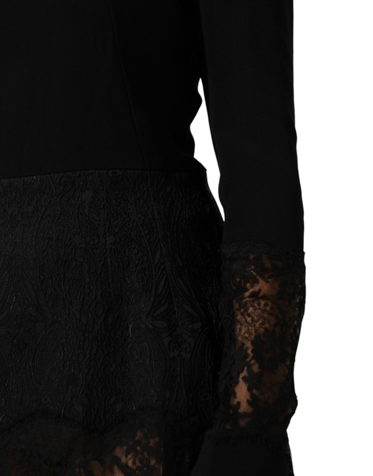 Dolce & Gabbana Black Floral Lace Trim Sheath A-line Dress - Eljoys Fashion 