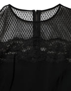 Dolce & Gabbana Black Floral Lace Trim Sheath A-line Dress - Eljoys Fashion 