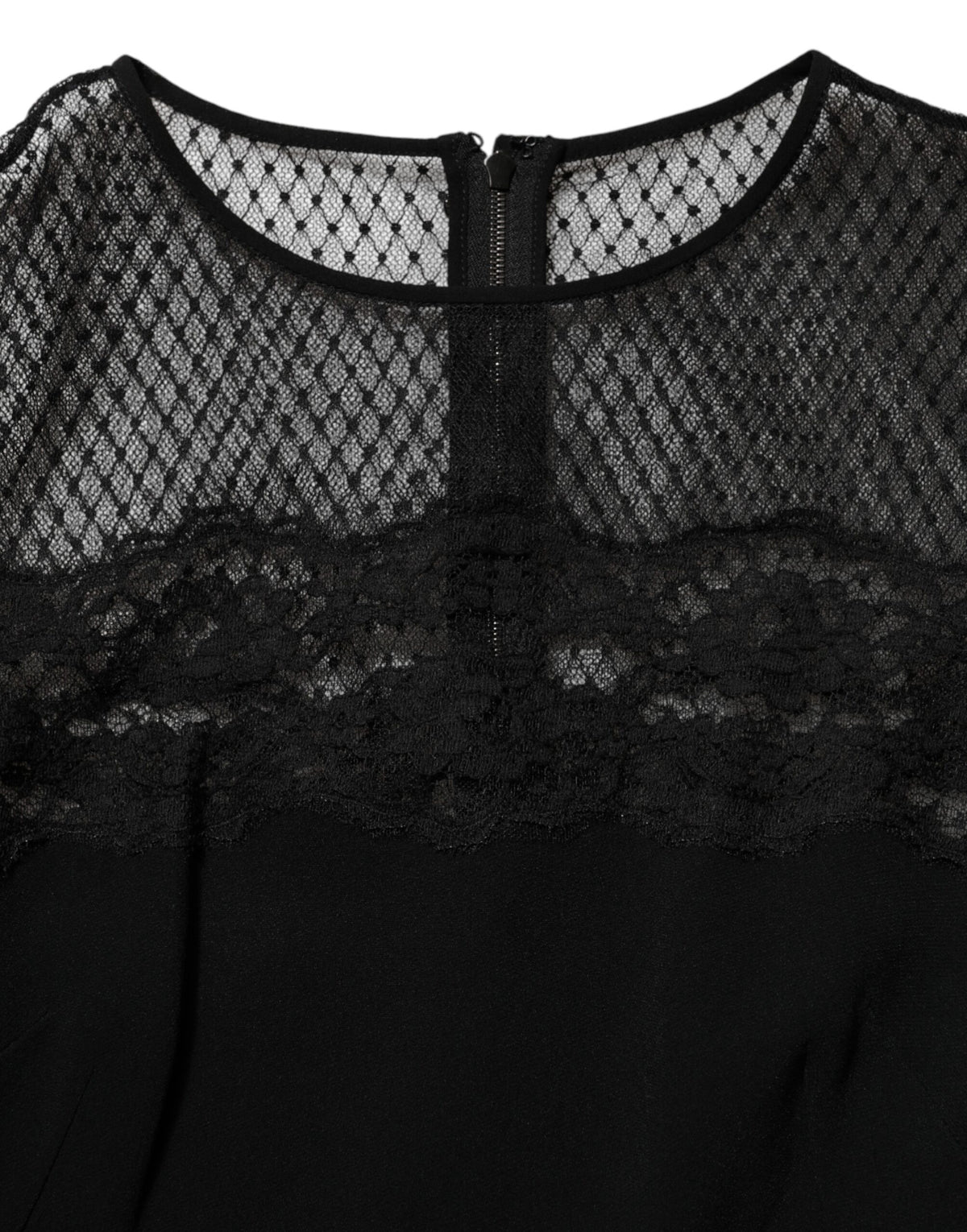 Dolce & Gabbana Black Floral Lace Trim Sheath A-line Dress - Eljoys Fashion 