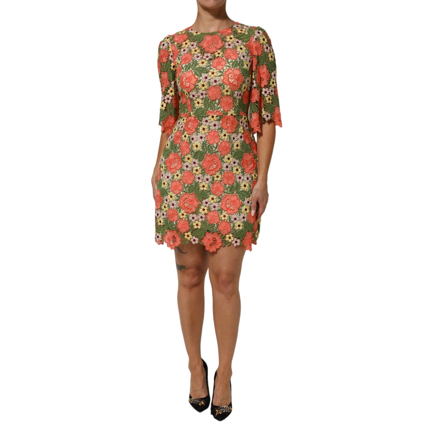 Dolce & Gabbana Multicolor Floral Embroidery Aline Mini Dress