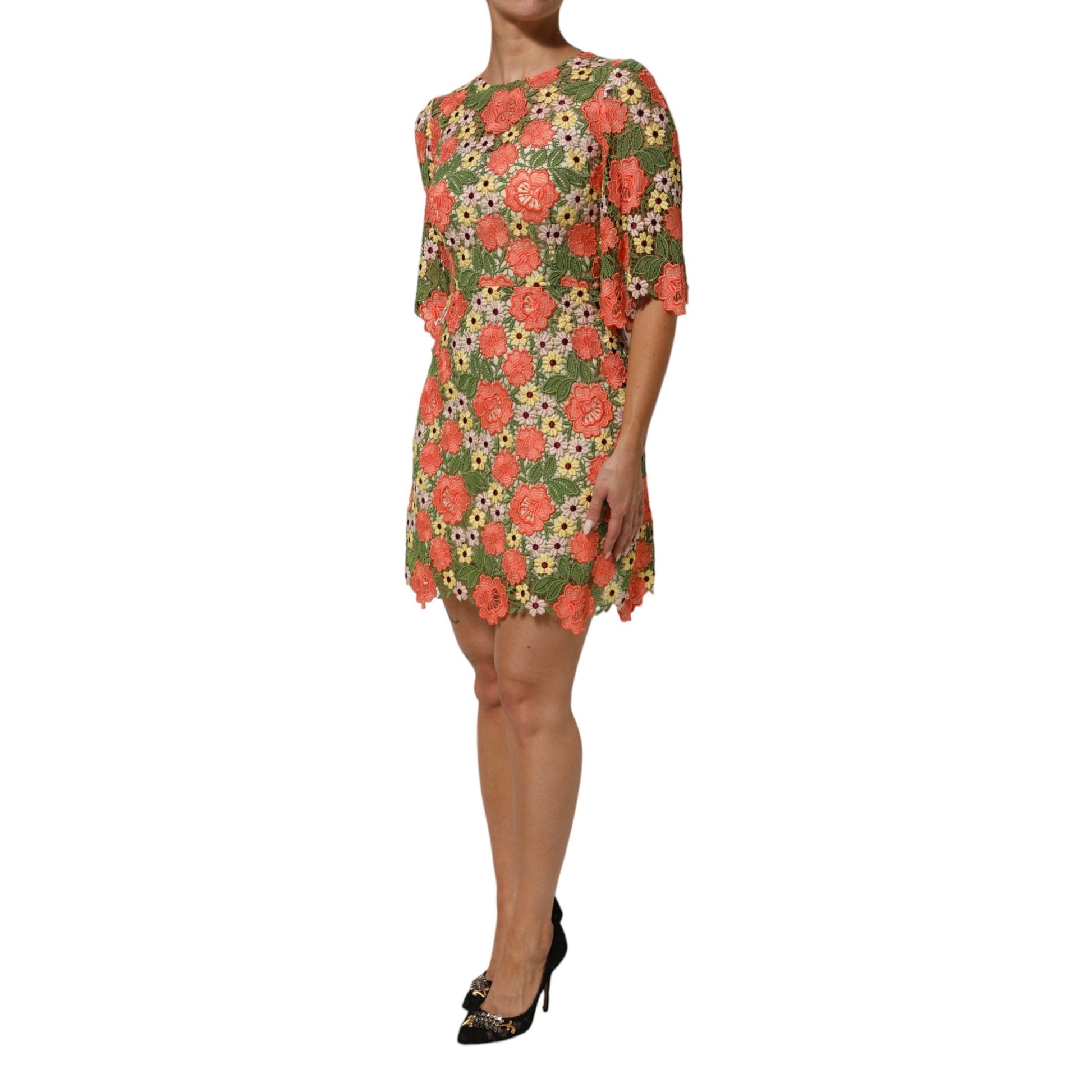 Dolce & Gabbana Multicolor Floral Embroidery Aline Mini Dress