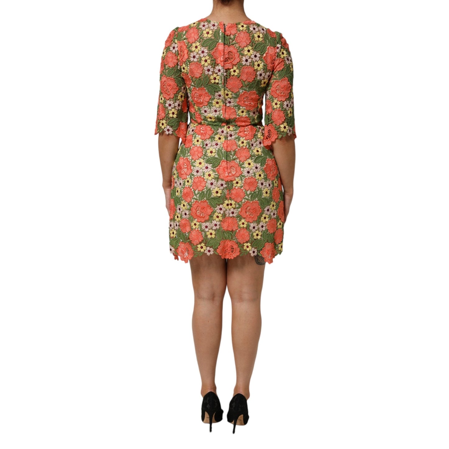 Dolce & Gabbana Multicolor Floral Embroidery Aline Mini Dress
