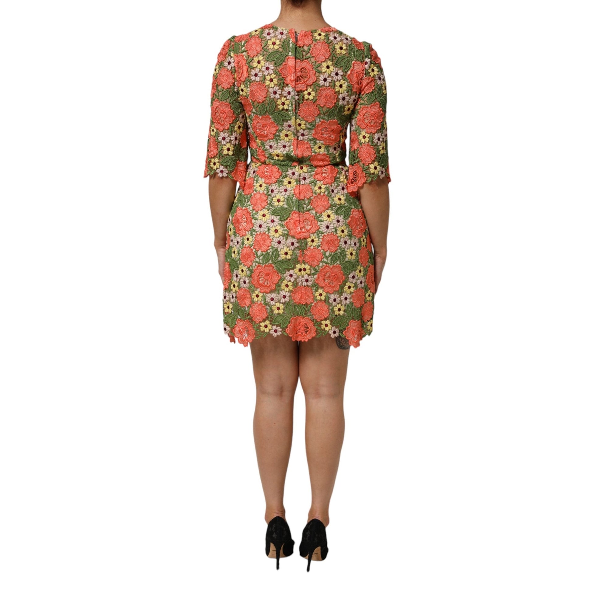 Dolce & Gabbana Multicolor Floral Embroidery Aline Mini Dress