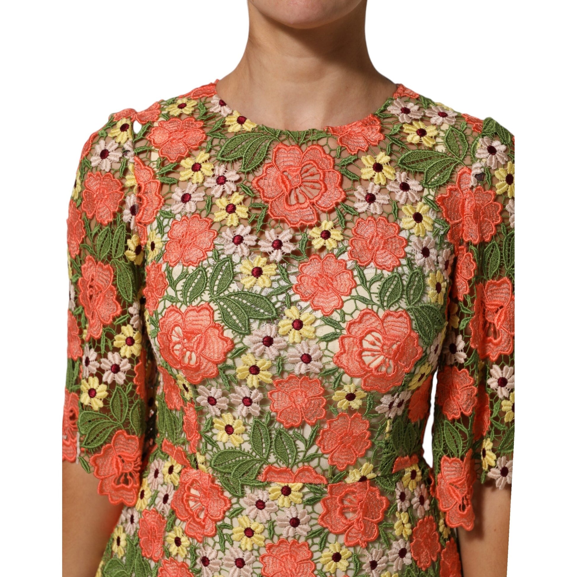 Dolce & Gabbana Multicolor Floral Embroidery Aline Mini Dress