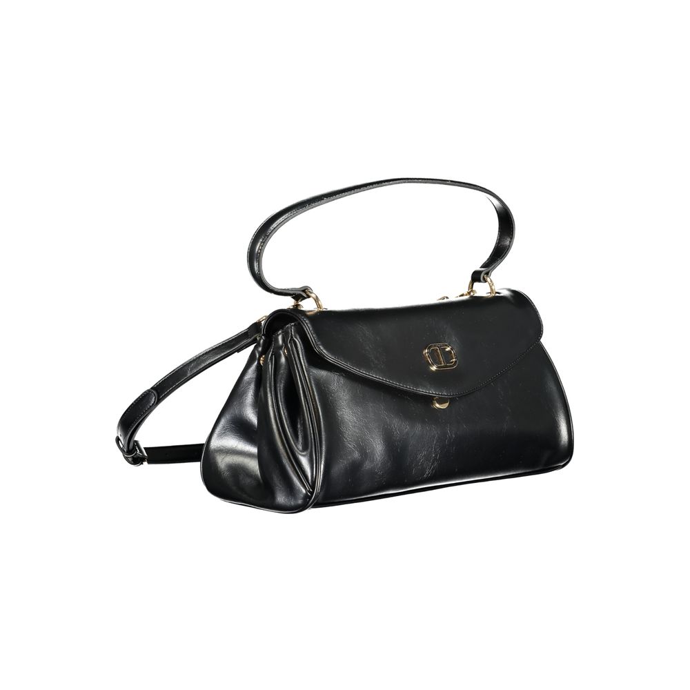 Black Twinset polyurethane handbag for women with sleek design and top handle, perfect for stylish everyday use.