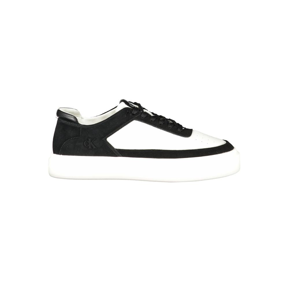 Calvin Klein Bianco polyurethane men's sneaker with white design and sleek style, shown in a close-up image.