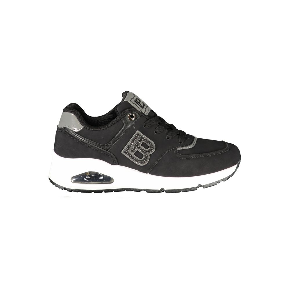 Black Laura Biagiotti women's sneaker with polyurethane upper, featuring a sleek design and comfortable sole.
