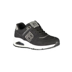 Black Laura Biagiotti women's sneaker with polyurethane upper, stylish design, and sporty sole for casual wear.
