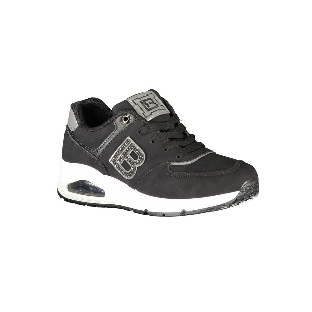 Black Laura Biagiotti women's sneaker with polyurethane upper, stylish design, and sporty sole for casual wear.