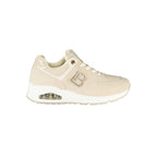 Beige Laura Biagiotti women's polyurethane sneakers with white soles and lace-up design, casual and comfortable footwear.