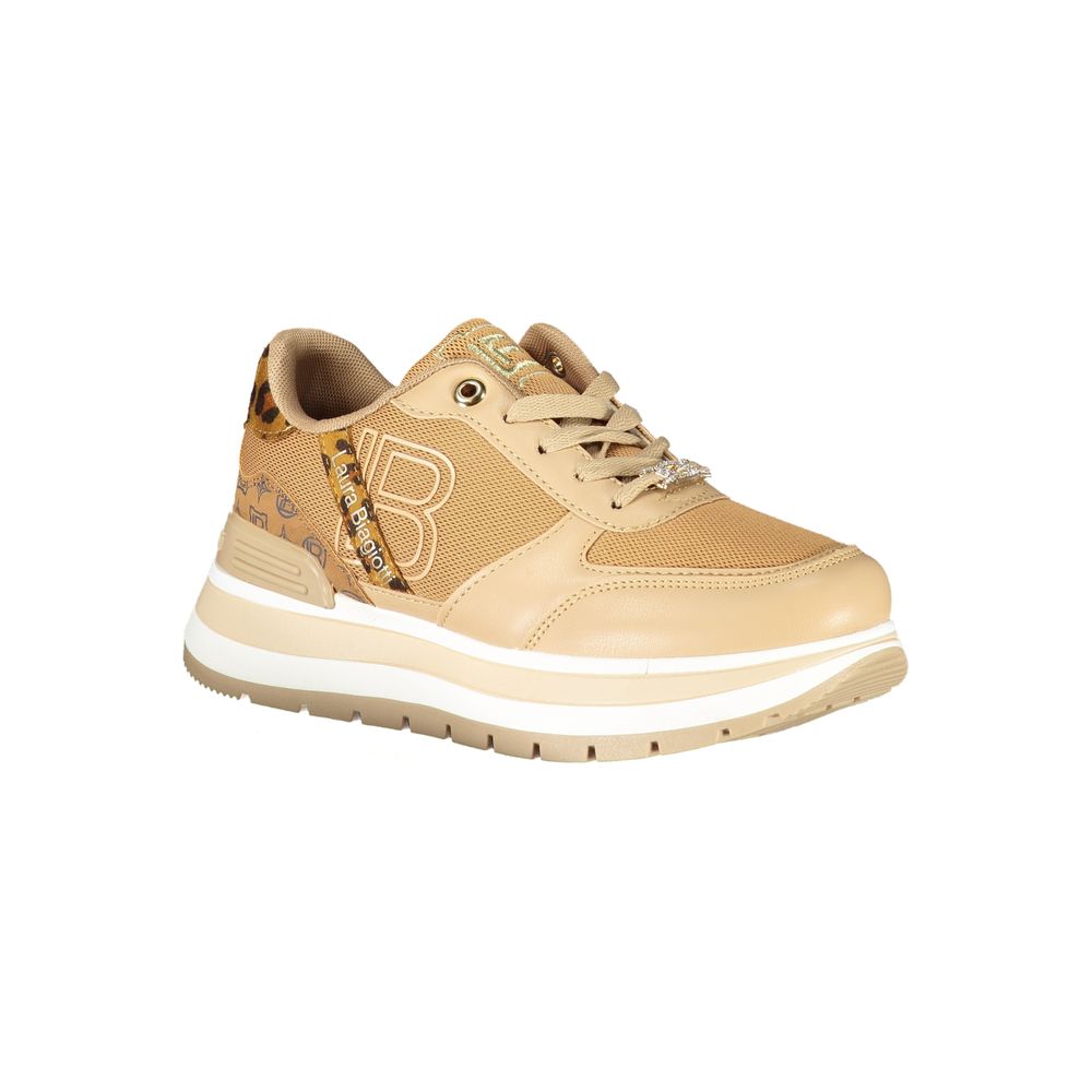 Laura Biagiotti brown polyurethane women's sneaker with sleek design and comfortable fit, featuring laced closure and stylish details.