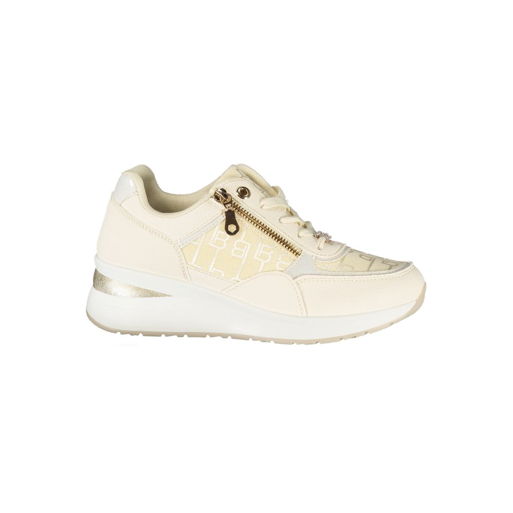 Laura Biagiotti white polyurethane women's sneaker with sleek design and comfortable fit, featuring a lace-up closure.