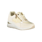 White Laura Biagiotti women's sneaker with polyurethane upper and lace-up design, casual athletic shoe with stylish details.