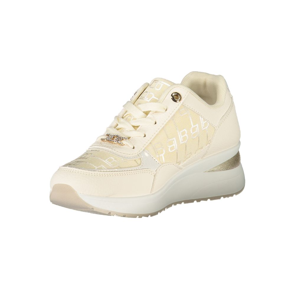 White Laura Biagiotti women’s sneaker with polyurethane upper, stylish and comfortable footwear for casual wear.