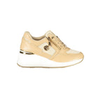 Beige polyester Laura Biagiotti women's sneakers with white rubber soles and subtle branding.